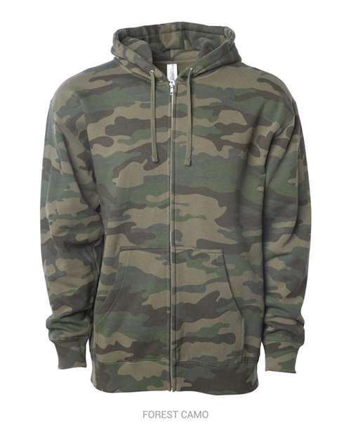 Unisex Midweight Full-Zip Hooded Sweatshirt – Forest Camo